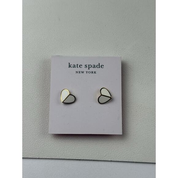 Kate Spade Heritage White Enamel Gold Tone Stud Heart Pierced Earrings on Card - Picture 3 of 6